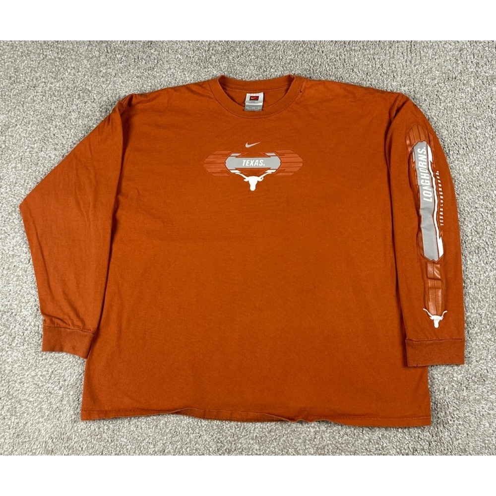 Vintage Texas Longhorns Shirt Mens 2XL Orange Nike Long Sleeve Center Swoosh Y2K